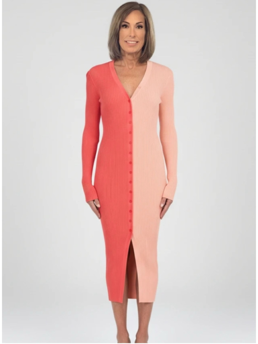 STAUD Shoko Sweater Midi Dress, Persimmon/Rosebud
